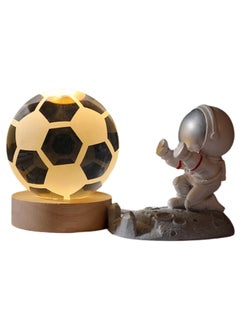 Football With Astronaut 3d Crystal Ball Night Light Transparent Galaxy Led Lamp With Wooden Base Glass Ball Decorative Night Light With Touch Switch Table Lamp Decorative Light Gift For Home Desktop Decoration