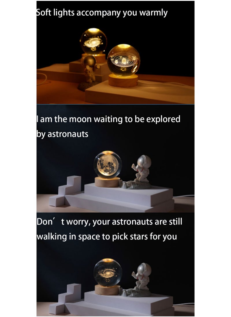 Generic - Football With Astronaut 3d Crystal Ball Night Light Transparent Galaxy Led Lamp With Wooden Base Glass Ball Decorative Night Light With Touch Switch Table Lamp Decorative Light Gift For Home Desktop Decoration - Image 1