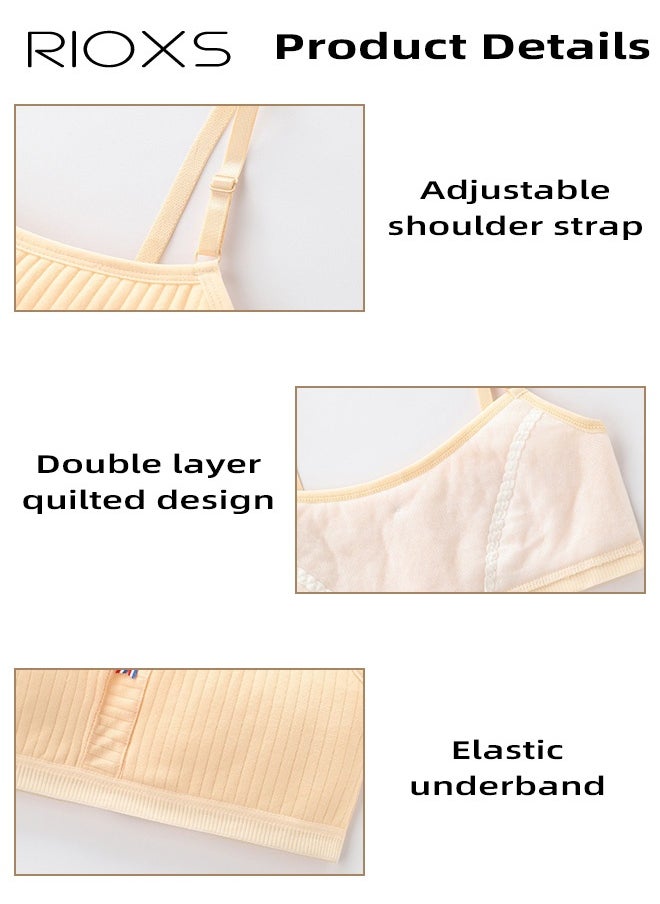 RIOXS Teen Girls' Training Bra Seamless Cotton Cami Wireless Bras Lightweight Breathable Underwear Elastic Thin Adjustable Shoulder Straps Comfortable Bras For Gilrs  - Image 5