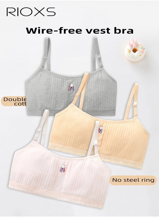RIOXS Teen Girls' Training Bra Seamless Cotton Cami Wireless Bras Lightweight Breathable Underwear Elastic Thin Adjustable Shoulder Straps Comfortable Bras For Gilrs  - Image 1