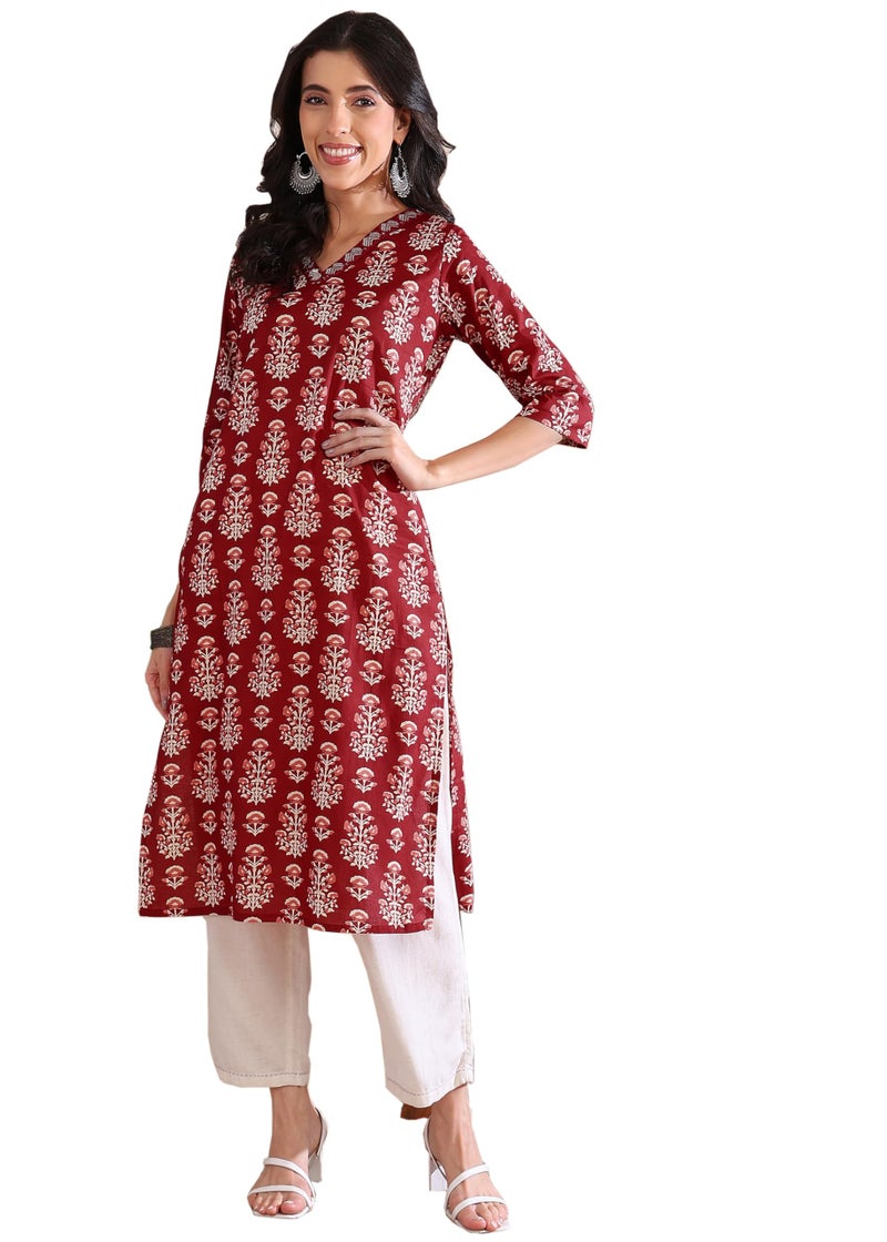 LAVANDIS Womens Printed Straight Cotton Kurti for Casual Wear Kurta Purple - Image 4