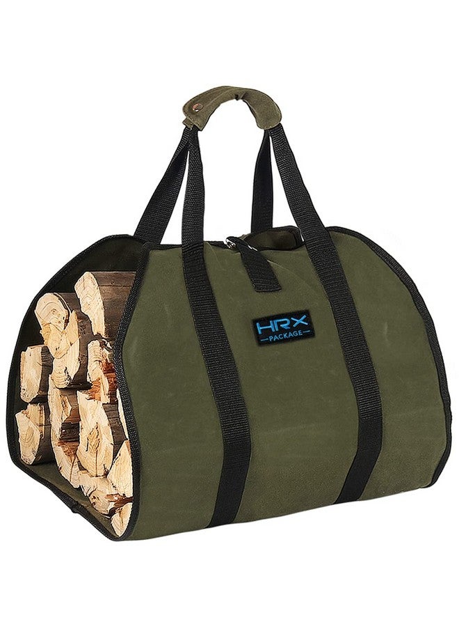 HRX Package HRX Package Waxed Canvas Firewood Bag Carrier, Water Resistant Log Tote Wood Carrying Bag With Handles for Camping Trip Christmas Gift - Image 1