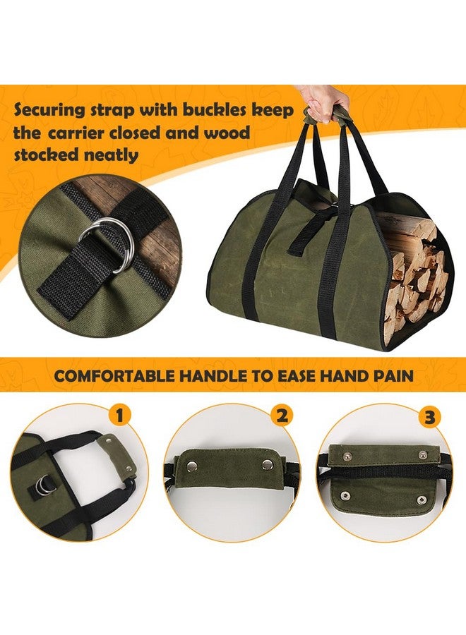 HRX Package HRX Package Waxed Canvas Firewood Bag Carrier, Water Resistant Log Tote Wood Carrying Bag With Handles for Camping Trip Christmas Gift - Image 3