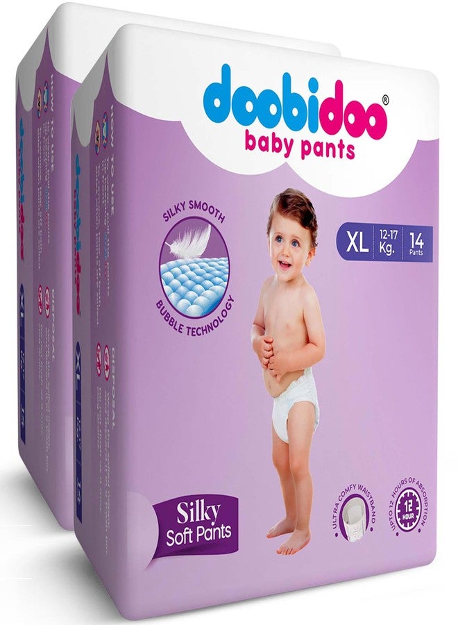 Doobidoo Silky Soft Baby Pants Diapers - XL Size | All-Round Softness with Bubble Soft Topsheet | High Absorbency & Rash-Free Comfort for Babies (12-17 kg) - Pack of 2 | 28 Count - Image 1
