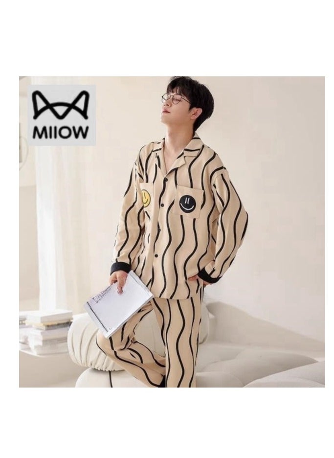 MIIOW - Cotton Men's Long Sleeved And Long Pants Home Suit Set - Image 1