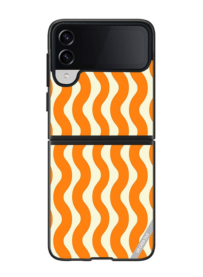 VR CREATIVE Protective Case Cover For Samsung Galaxy Z Flip4 Vertical Groovy Chevron Orange Stripe Autumn Pattern Design Multicolour - Image 1