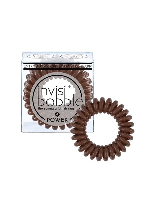invisibobble Power Traceless Spiral Hair Ties - 3 Pack - Pretzel Brown - Strong Elastic Grip Coil Hair Accessories for Active Women - No Kink, Non Soaking - Gentle for Girls Teens and Thick Hair - Image 1