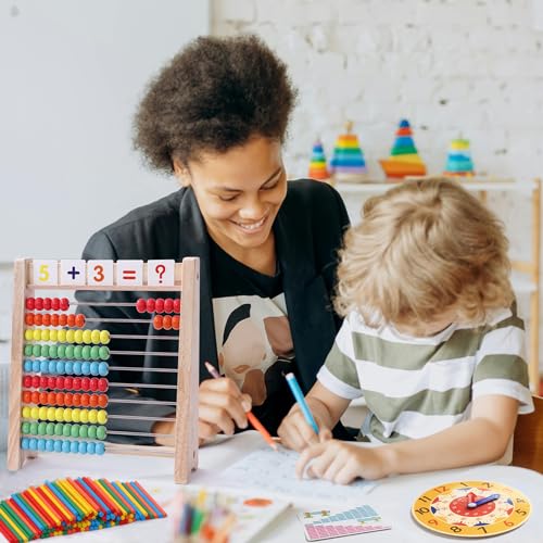 Flzoaveus Wooden Abacus for Kids Math Manipulatives Learning Clock for 5 6 7 8 Year Old Boys Girls 1st 2nd Grade Math Counters 100 Counting Sticks Montessori Preschool Educational Math Toys Homeschool Supplies - Image 5
