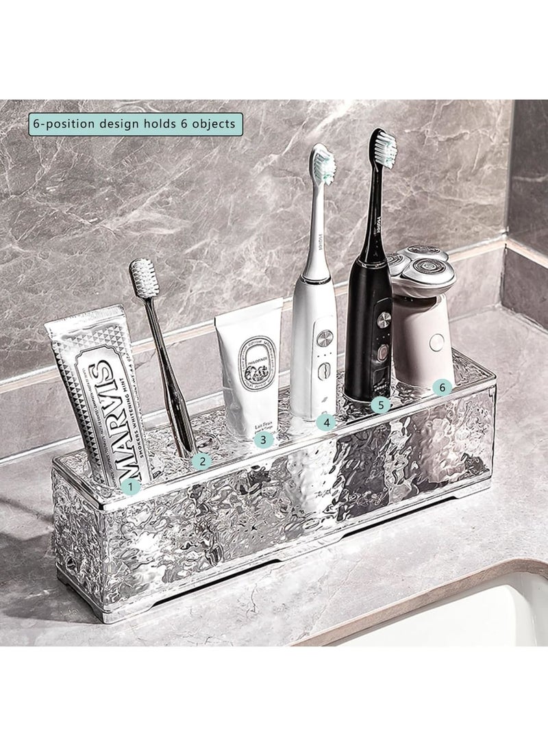 Luckam Anti-Slip Toothbrush Holder, Bathroom Organizer with Drainage Holes, Countertop Toothbrush Caddy for Electric and Manual Brushes, Transparent Storage Solution, 6-Compartment (Clear) - Image 3