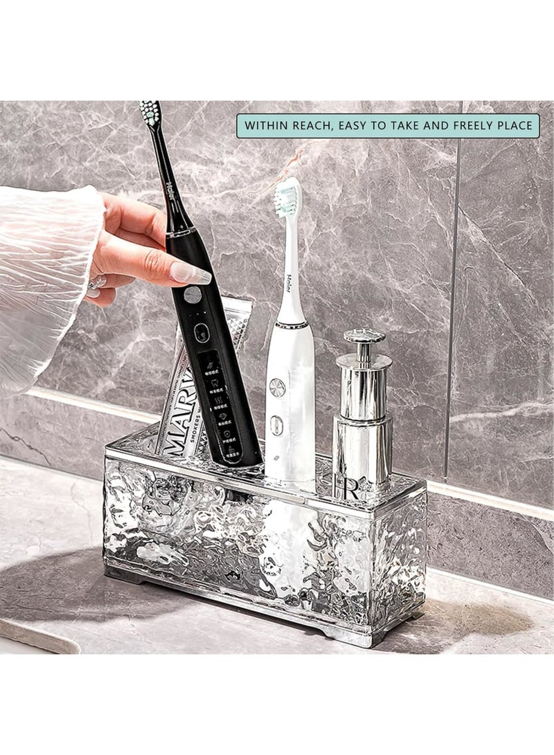 Luckam Anti-Slip Toothbrush Holder, Bathroom Organizer with Drainage Holes, Countertop Toothbrush Caddy for Electric and Manual Brushes, Transparent Storage Solution, 6-Compartment (Clear) - Image 4