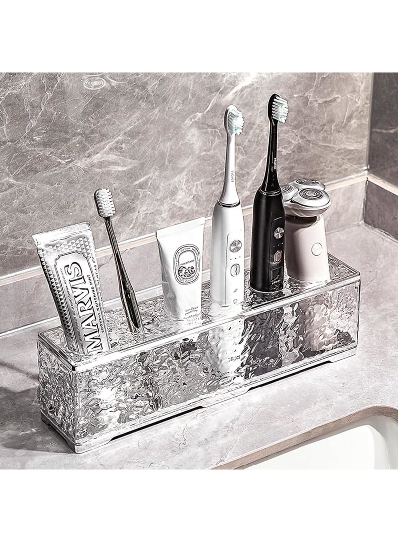 Luckam Anti-Slip Toothbrush Holder, Bathroom Organizer with Drainage Holes, Countertop Toothbrush Caddy for Electric and Manual Brushes, Transparent Storage Solution, 6-Compartment (Clear) - Image 1