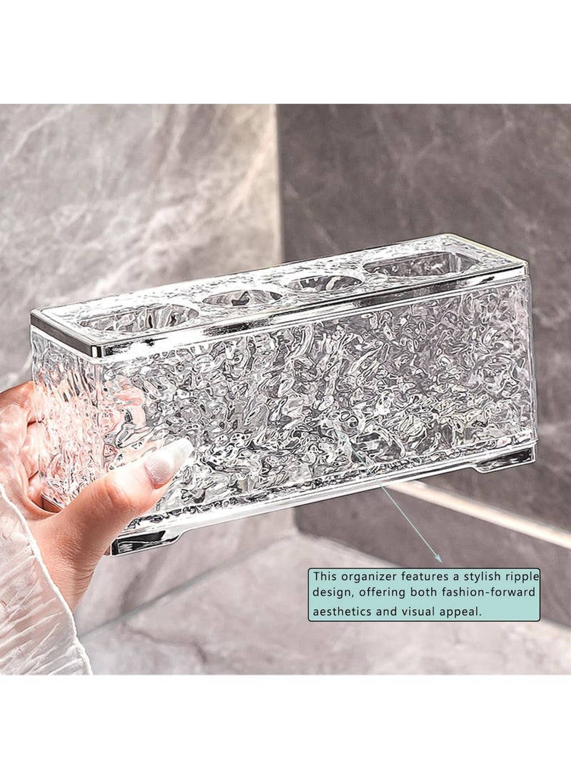 Luckam Anti-Slip Toothbrush Holder, Bathroom Organizer with Drainage Holes, Countertop Toothbrush Caddy for Electric and Manual Brushes, Transparent Storage Solution, 6-Compartment (Clear) - Image 5