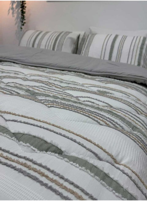لحاف قطن ساده مطرز 3 قطع مقاس 220×240 سم موديل 4103 من فاميلي بد
