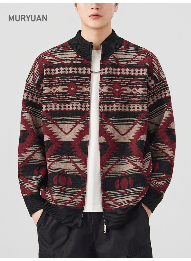 FAIR Isle Cardigan Stand Collar Sweater Men's Autumn Winter New Jacquard Ethnic Style Knitted Coat - Image 1