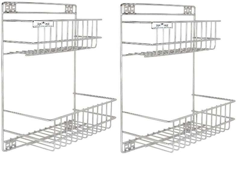CR18 COLLECTION Wall Mounted Detergent Holder/ Multi Purpose Shelves/ Bath Room Shelves/ Corner Rack (Set Of 2, Stainless Steel) - Image 1