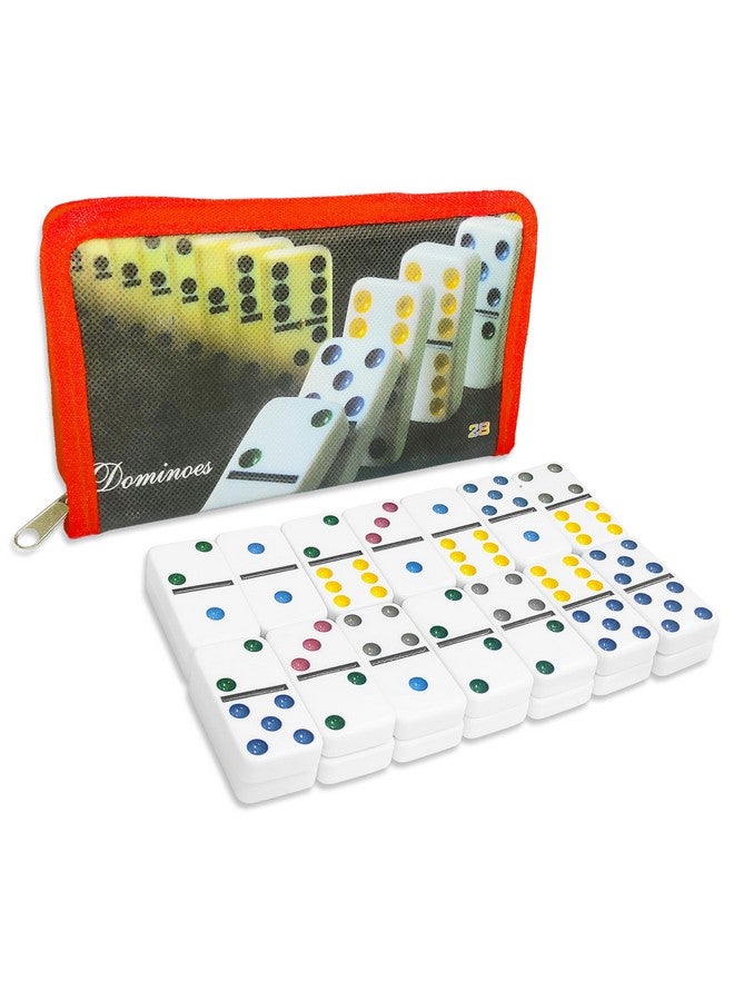 في جراسب مجموعة دومينو مزدوجة بستة ألوان من VGRASSP، 28 قطعة، للأطفال مع حقيبة سفر محمولة بسحاب - لعبة دومينو كلاسيكية للأطفال والكبار وليالي اللعب العائلية - اللون حسب المخزون (حقيبة بسحاب) - Image 1