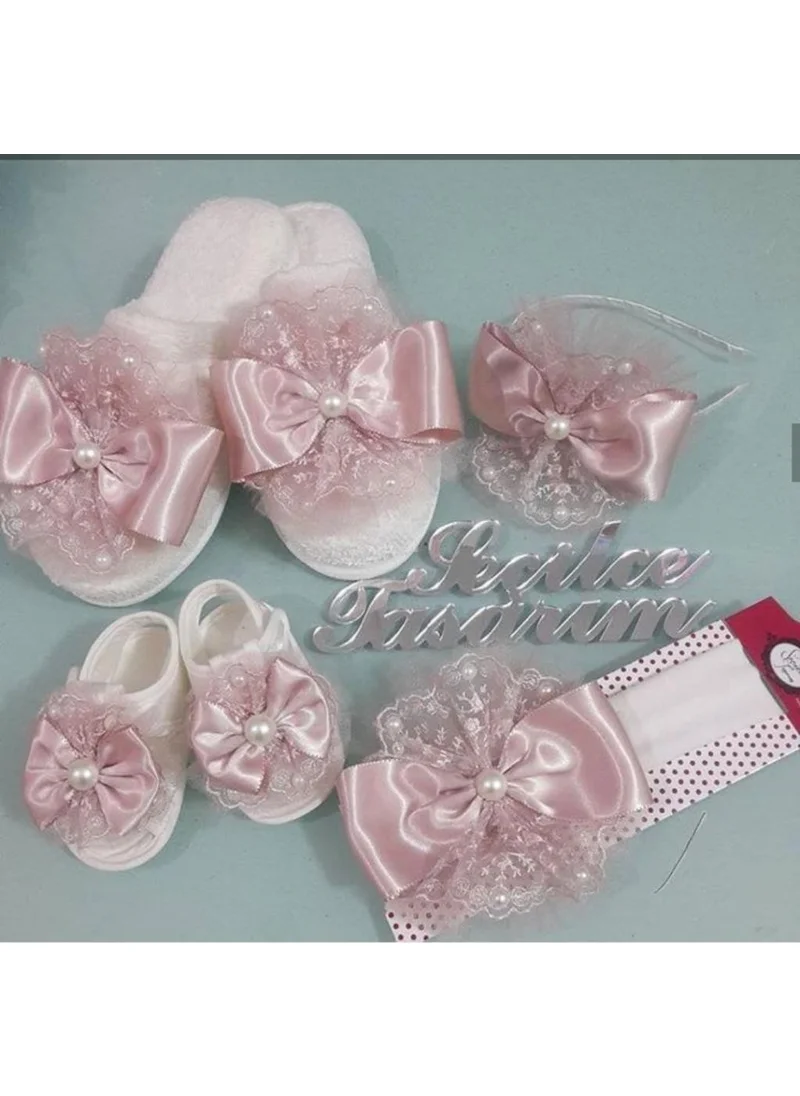 دوريا Funda Powder Bow Maternity Mother Baby Slippers Crown Set