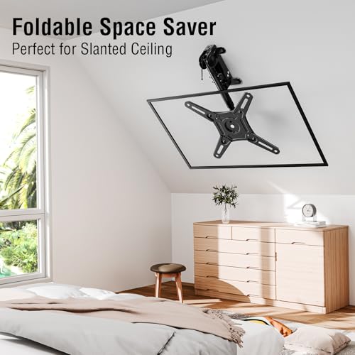 ELIVED Flip Down Ceiling TV Mount for Most 14-40 Inch TVs, Floding TV Mount for Flat and Pitched Roof, Height Adjustable Full Motion tv Bracket 360° Swivel, Max VESA 200x200mm, up to 22 Lbs, YD3030 - Image 2