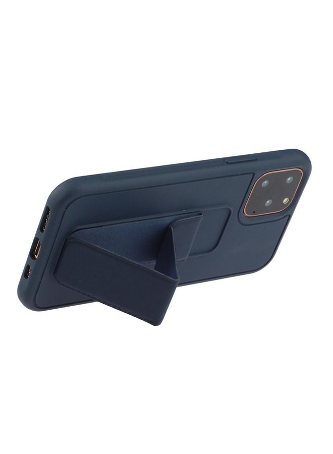 صدمات الكمبيوتر TPU واقية الغطاء الخلفي مع حامل معصمه لابل اي فون 12/12 برو الأزرق الداكن - Image 4