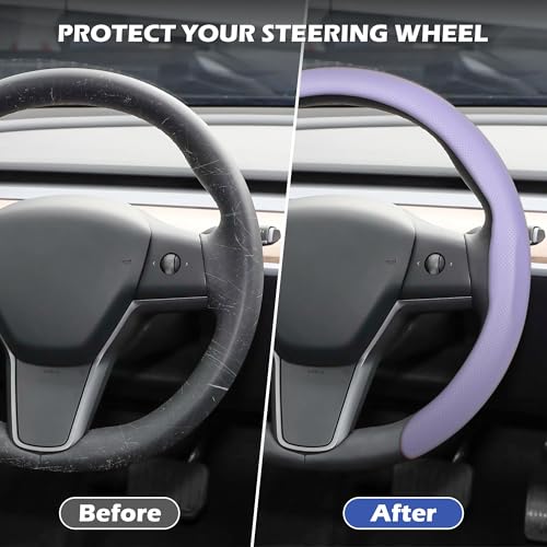 Frani Nappa Leather Steering Wheel Cover,Universal Fit 15 Inch-Premium Non-Slip Breathable Comfort Grip for Cars Trucks SUVs,Anti-Slip Durable Interior Upgrade Light Purple - Image 2