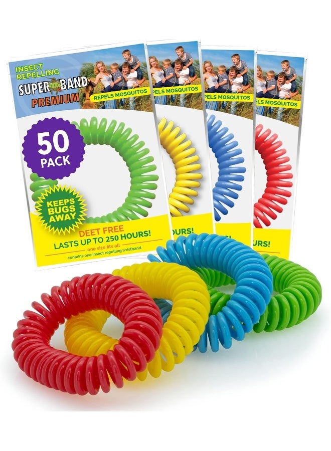 SUPERBAND Superband Mosquito Repellent Bracelets For Adults & Kids Pack Of 50 Long LastingNatural Bug And Insect Repellent Bracelet WaterproofIndividually WrappedDeet-Free Bands Neon  - Image 1