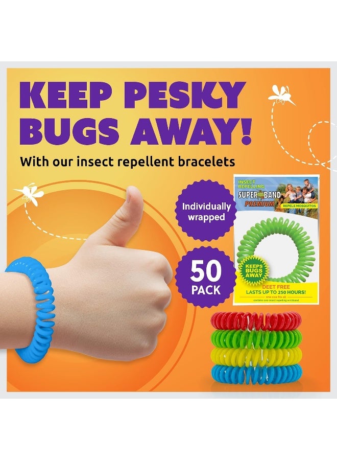 SUPERBAND Superband Mosquito Repellent Bracelets For Adults & Kids Pack Of 50 Long LastingNatural Bug And Insect Repellent Bracelet WaterproofIndividually WrappedDeet-Free Bands Neon  - Image 2