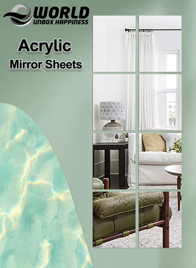 Eworld Acrylic Self-Adhesive Mirror Surface Wall Stickers, Elegant Mirror Tiles for Living Room, Bedroom and Bathroom Decoration in Silver, Enjoy Improved Reflections & Effortless Installation, in 4 & 8 pcs  - Image 1