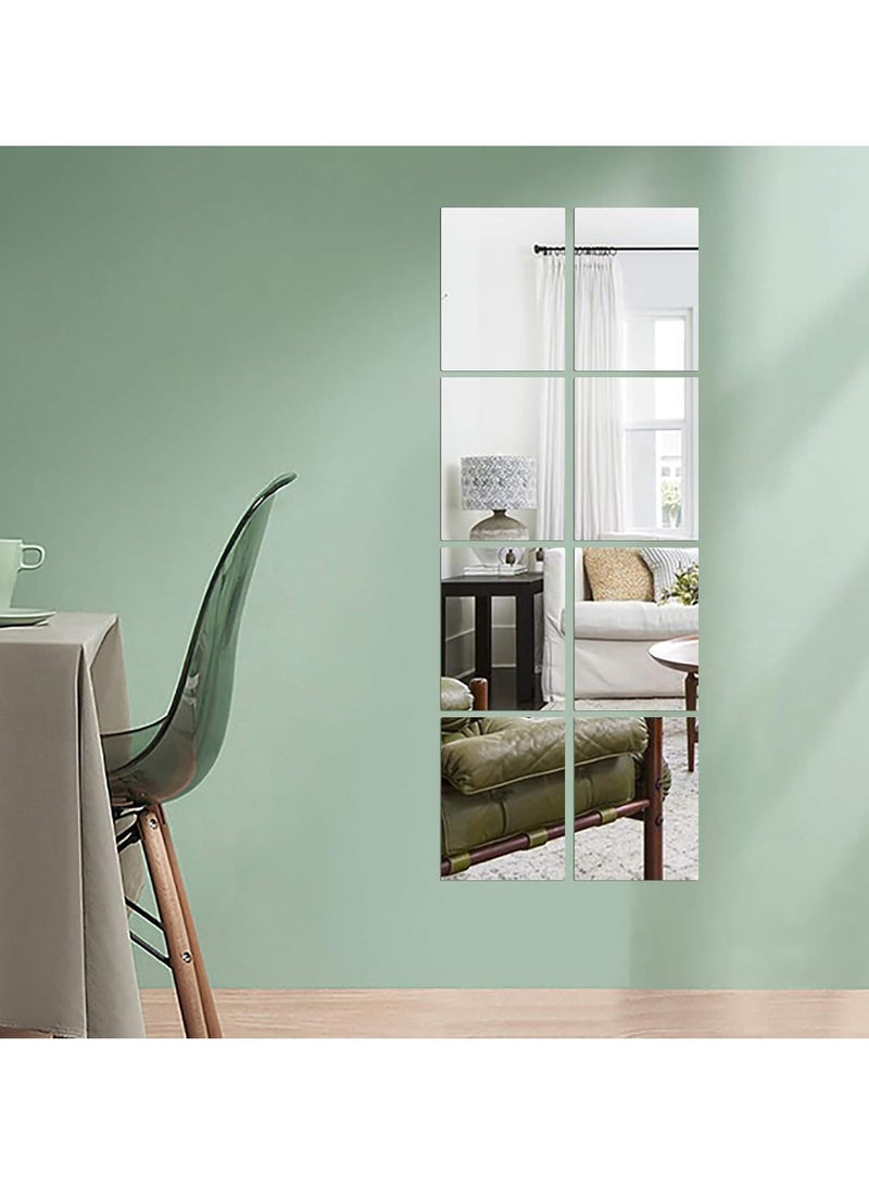 Eworld Acrylic Self-Adhesive Mirror Surface Wall Stickers, Elegant Mirror Tiles for Living Room, Bedroom and Bathroom Decoration in Silver, Enjoy Improved Reflections & Effortless Installation, in 4 & 8 pcs  - Image 4