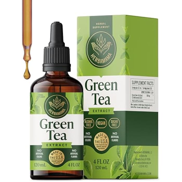 HERBAMAMA Green Tea Extract - 500 mg Camellia Sinensis per Serving - Vegan, Alcohol & Sugar-Free, 84-Day Supply - Image 1