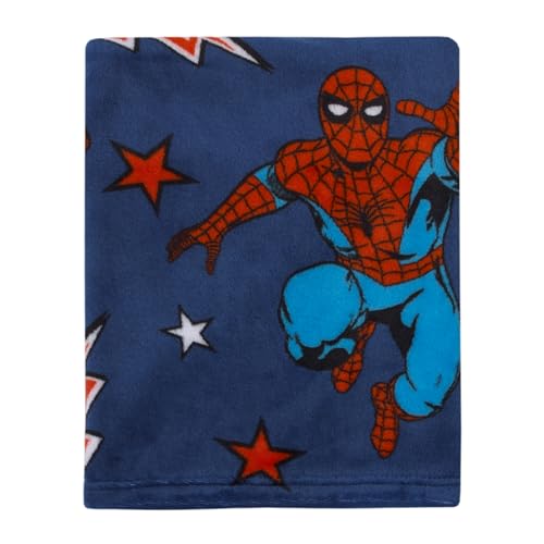 NoJo Marvel Spiderman Blue, Red and White Super Soft Plush Baby Blanket - Image 1