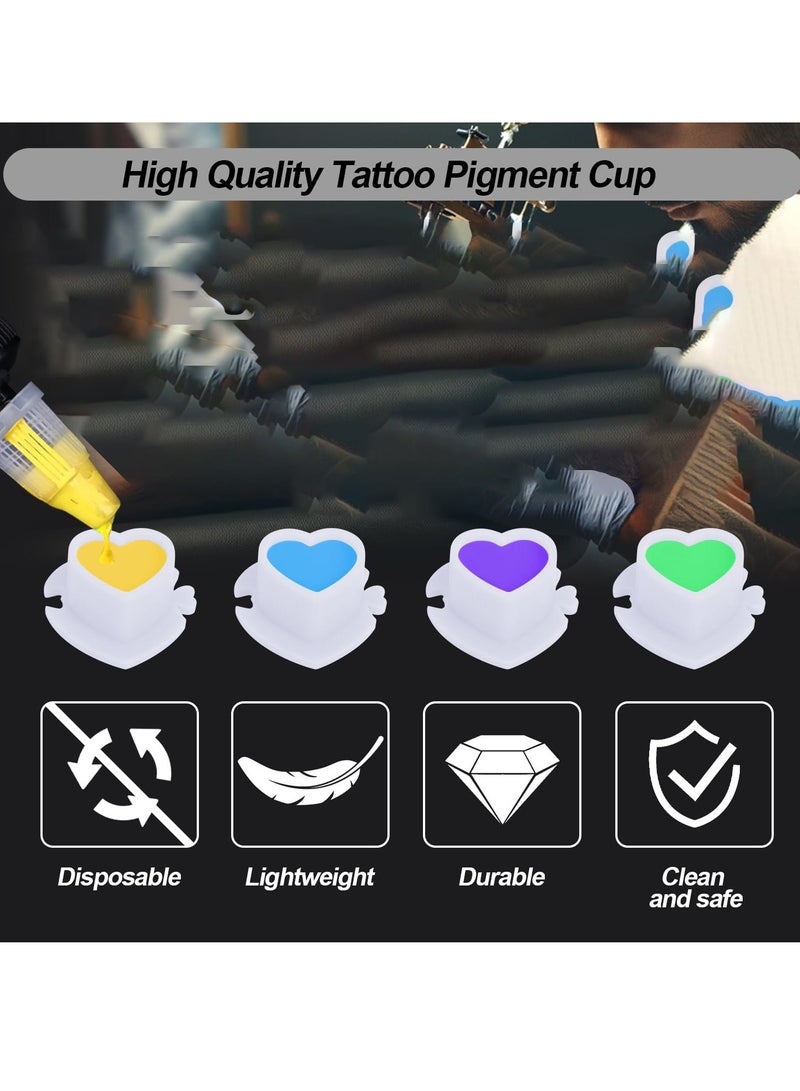 Painting Ink Caps, 200 PCS Heart Shaped Draw Ink Cups, Spliceable Disposable Pigment Caps Plastic Ink Caps with Base Ink Caps for Permanent Makeup Painting Supplies (White) - Image 2