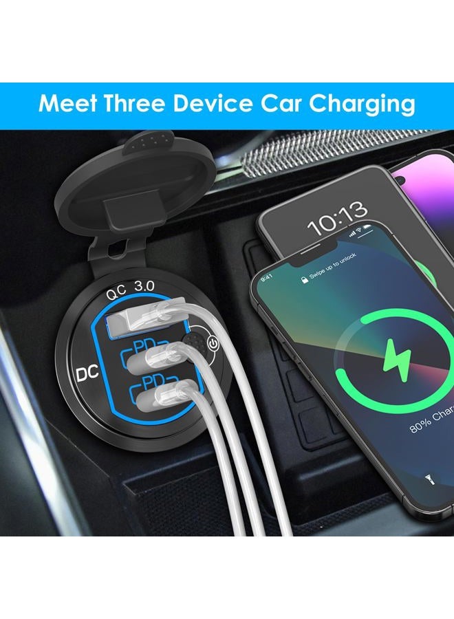 Qidoe 12V USB Outlet 78W for iPhone Qidoe Dual 60W PD&18W QC3.0 Dual USB Charger Socket with Switch Waterproof Aluminum Power Outlet for Marine Motorcycle Truck - Image 3