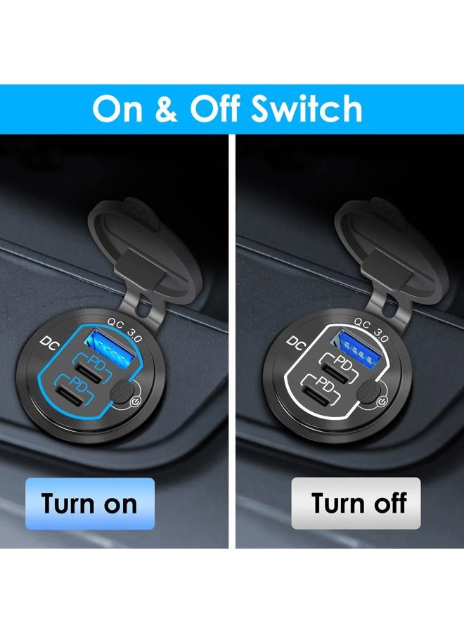 Qidoe 12V USB Outlet 78W for iPhone Qidoe Dual 60W PD&18W QC3.0 Dual USB Charger Socket with Switch Waterproof Aluminum Power Outlet for Marine Motorcycle Truck - Image 5