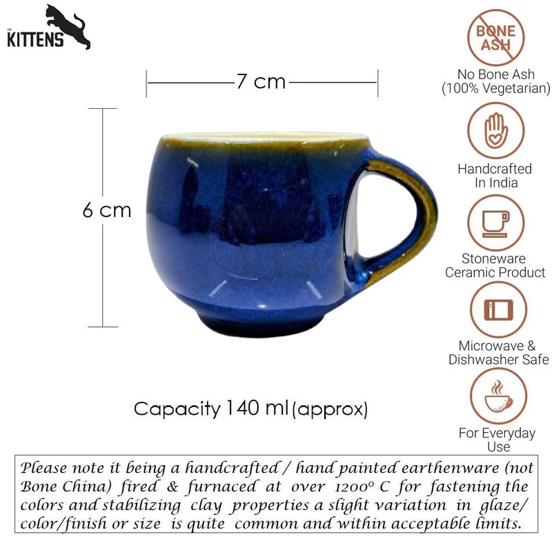 KITTENS Ceramic Tea Cup Set of 6, Microwave and Dishwasher Safe, Food Grade Material, 140ml, Metallic Blue - Image 5