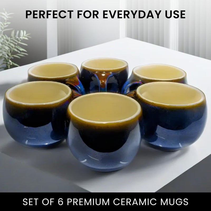 KITTENS Ceramic Tea Cup Set of 6, Microwave and Dishwasher Safe, Food Grade Material, 140ml, Metallic Blue - Image 4