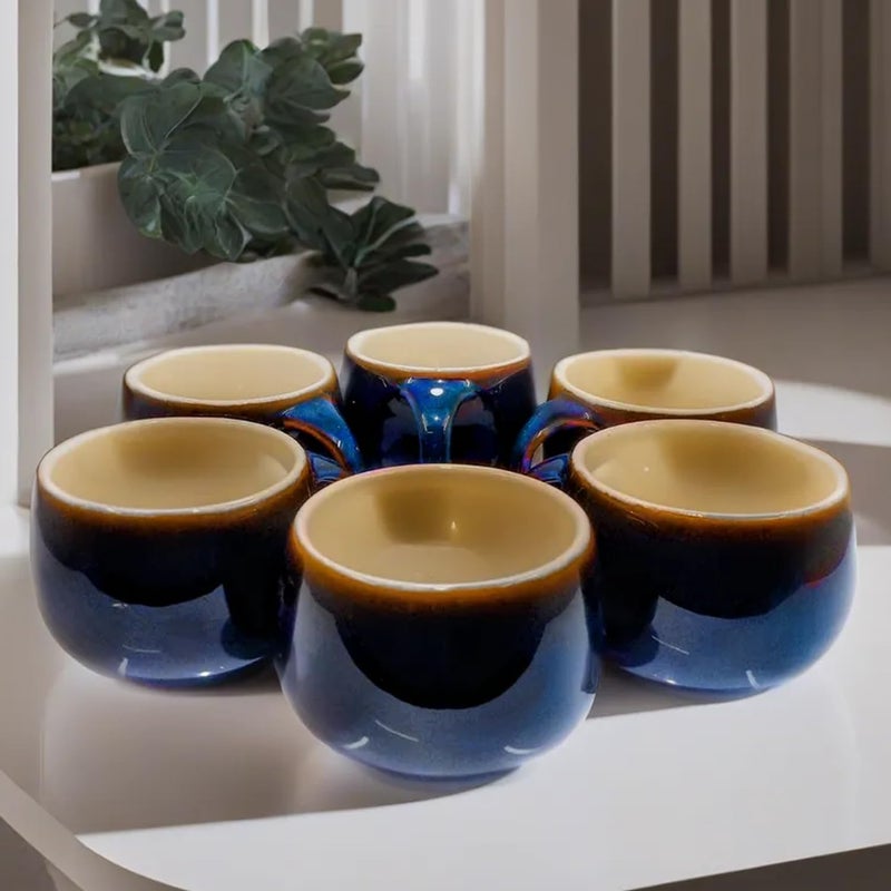 KITTENS Ceramic Tea Cup Set of 6, Microwave and Dishwasher Safe, Food Grade Material, 140ml, Metallic Blue - Image 1