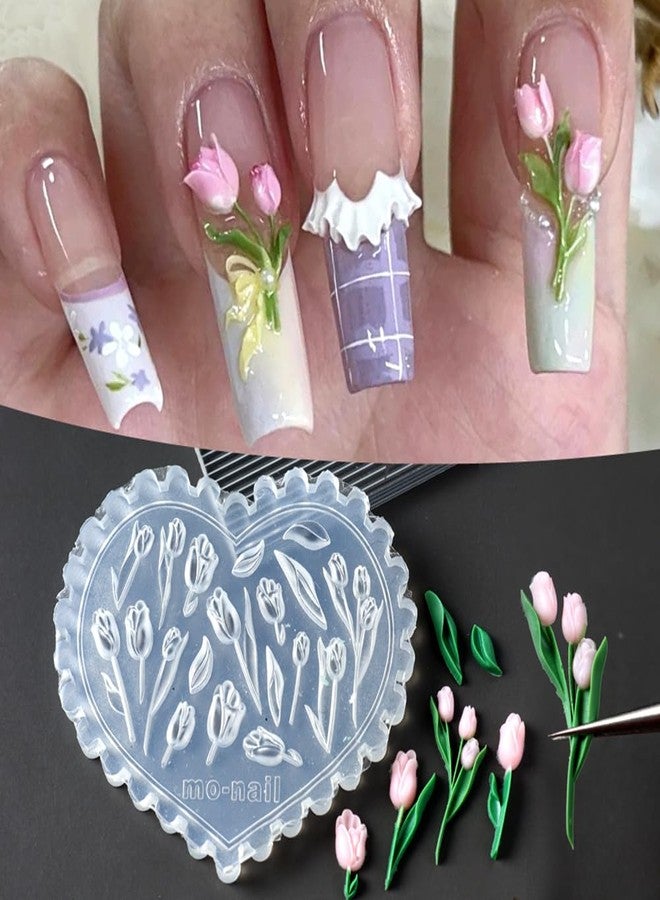 LIFOOST Tulip Flowers Silicone Molds 3D Gel Manicure Carving Mould Floral Nail Stencils Spring Summer Flowers Carved Nail Tools - Image 2