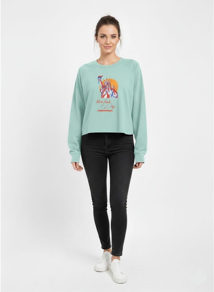 U.S Apparel Women’s Mint Green “New York City” Graphic Sweatshirt – Casual Cotton Blend Pullover - Image 1
