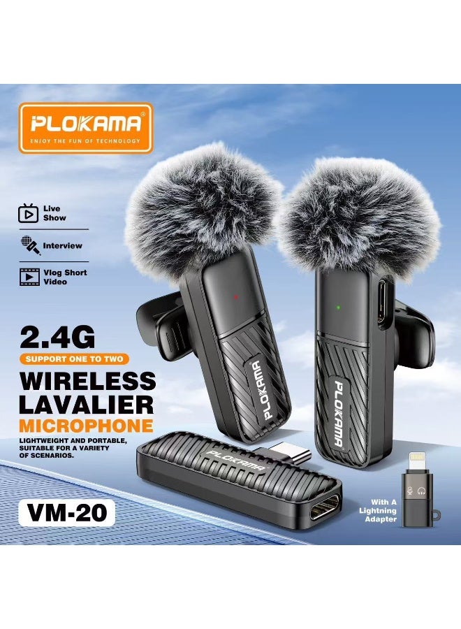 PLOKAMA VM-20 Wireless Lavalier Microphone 2.4G Dual Mic System for Live Streaming, Interviews, Vlogging & Video Recording - Image 2