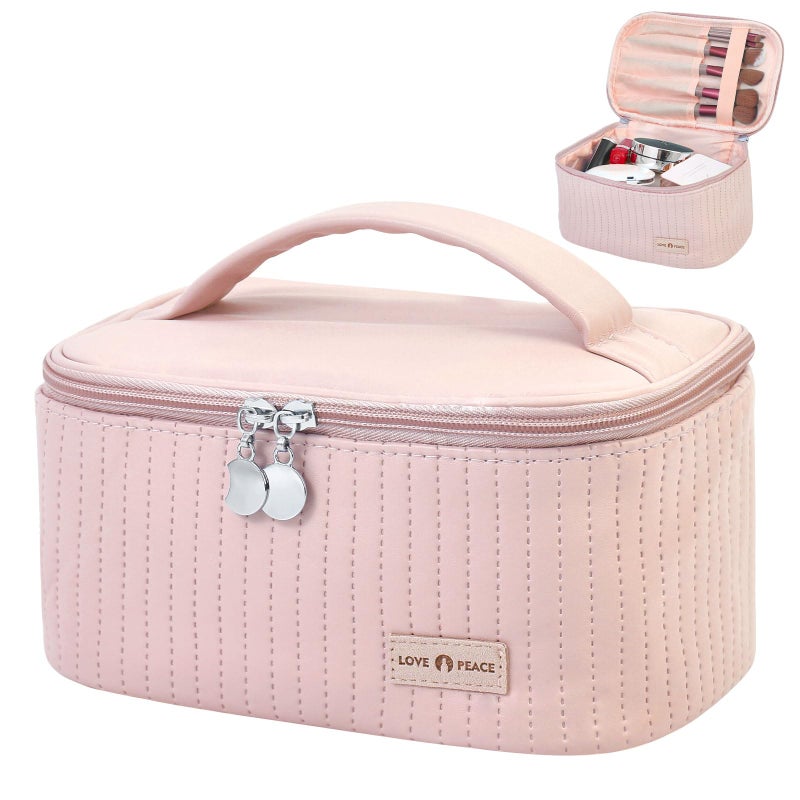 Yuilgdo Makeup Bag Travel Cosmetic Bag, Large Capacity Makeup Organizer Bag and Storage, Portable PU Leather Pouch Toiletry Bag Make up Organizer, Cosmetic Bags for Women - Image 1