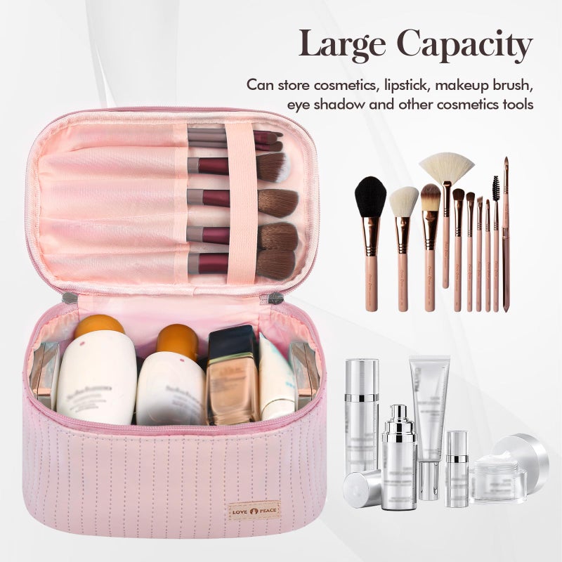 Yuilgdo Makeup Bag Travel Cosmetic Bag, Large Capacity Makeup Organizer Bag and Storage, Portable PU Leather Pouch Toiletry Bag Make up Organizer, Cosmetic Bags for Women - Image 2