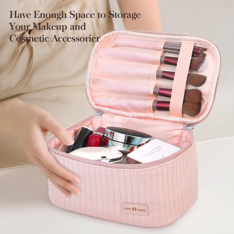 Yuilgdo Makeup Bag Travel Cosmetic Bag, Large Capacity Makeup Organizer Bag and Storage, Portable PU Leather Pouch Toiletry Bag Make up Organizer, Cosmetic Bags for Women - Image 5