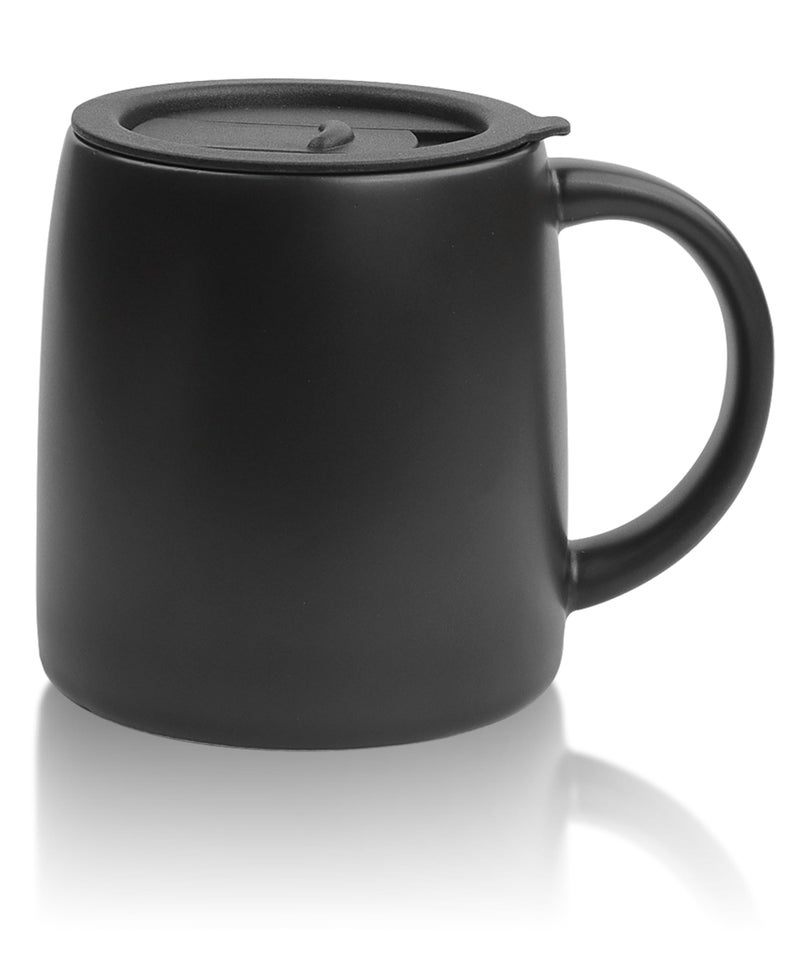 LINVIA Classic Mug, 14 oz Large Coffee Mug with Handle, Ceramic Porcelain Tea Cup, Smooth Matte (Sliding Lid, Black) - Image 1