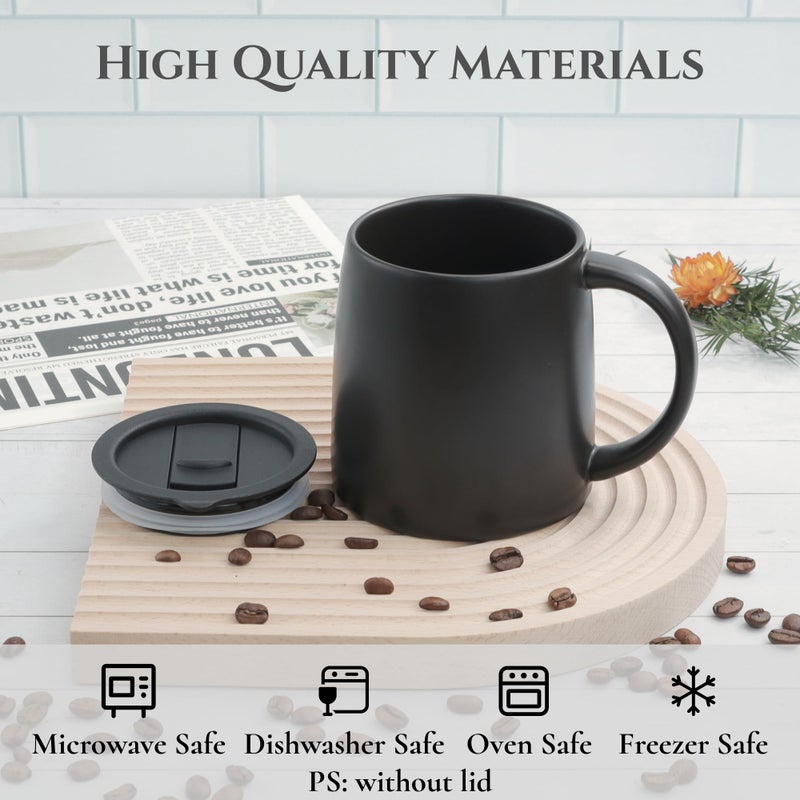 LINVIA Classic Mug, 14 oz Large Coffee Mug with Handle, Ceramic Porcelain Tea Cup, Smooth Matte (Sliding Lid, Black) - Image 2