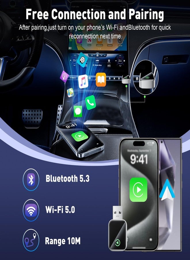 UANTIN Wireless CarPlay Adapter 2025 Upgrade Wired CarPlay to Wireless, Mini USB Design for Cars with Built-in Wired Apple Car Play Plug and Play Easy Use Fast Stable Connection for iPhone - Image 3