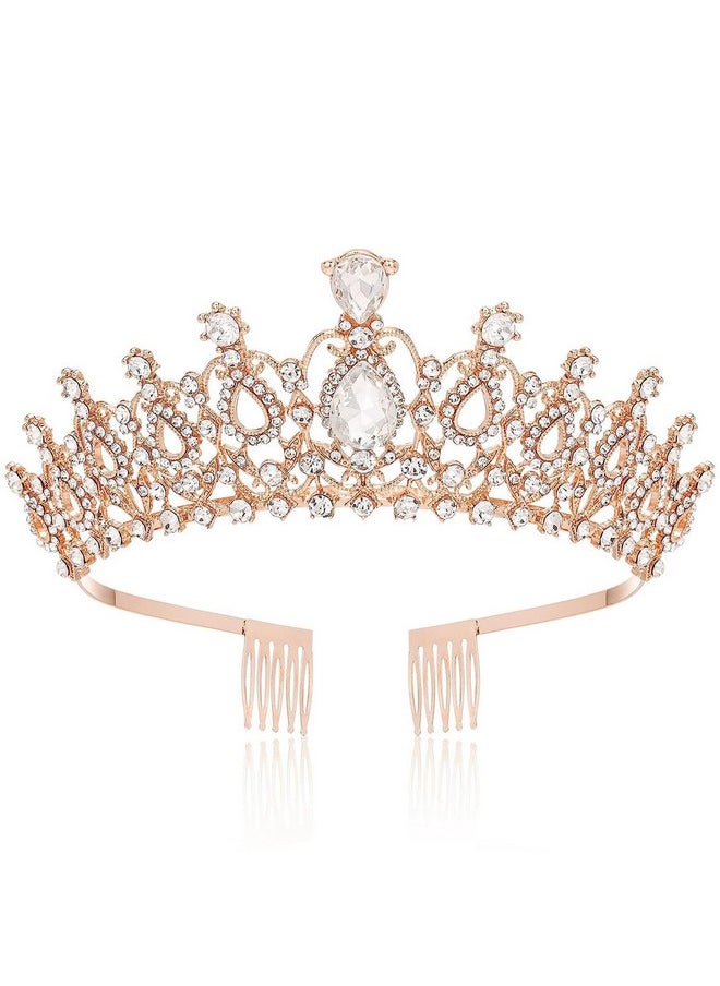 Shining Diva Fashion - Shining Diva Fashion Crystal Tiara and Crown for Women Stylish Headband Crowns with Comb Tiaras for Girls Kids Queen Princess Wedding Bridal Birthday Gift Hair Accessories (Rose Gold) (15870hb) - Image 1