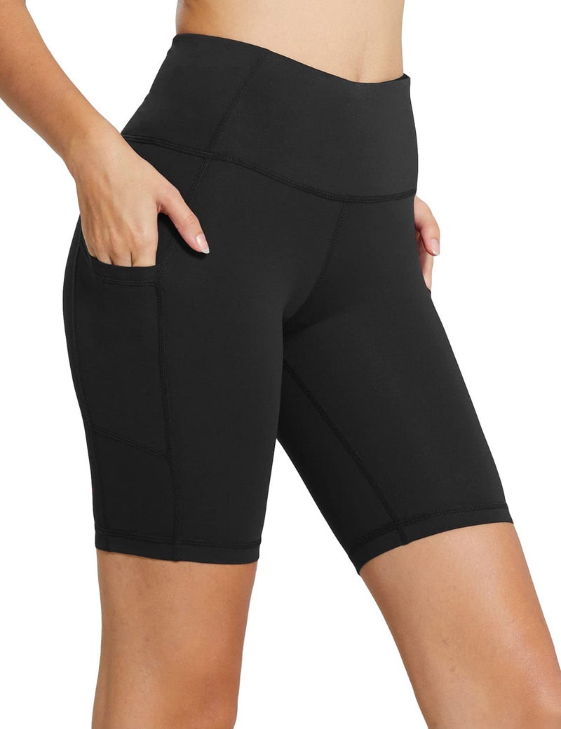 baleaf Shorts for Women Biker Workout Yoga Gym Spandex Running Volleyball Tummy Control Compression with Pockets 8" Black XS - Image 5
