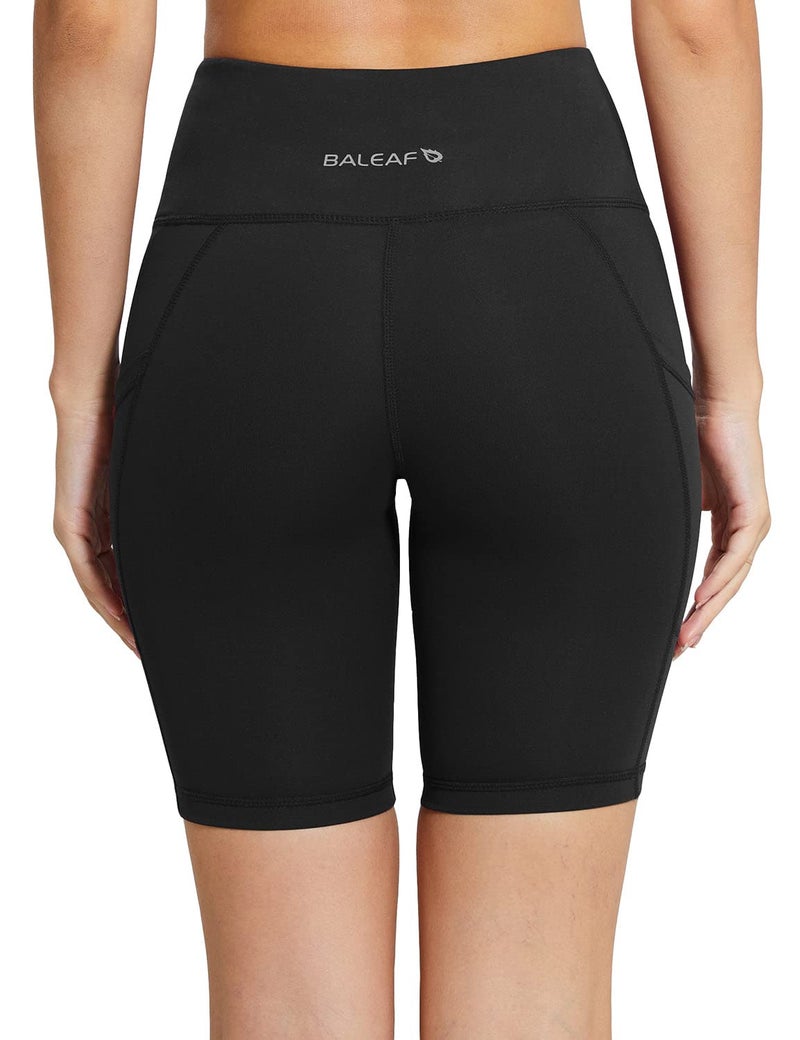 baleaf Shorts for Women Biker Workout Yoga Gym Spandex Running Volleyball Tummy Control Compression with Pockets 8" Black XS - Image 3