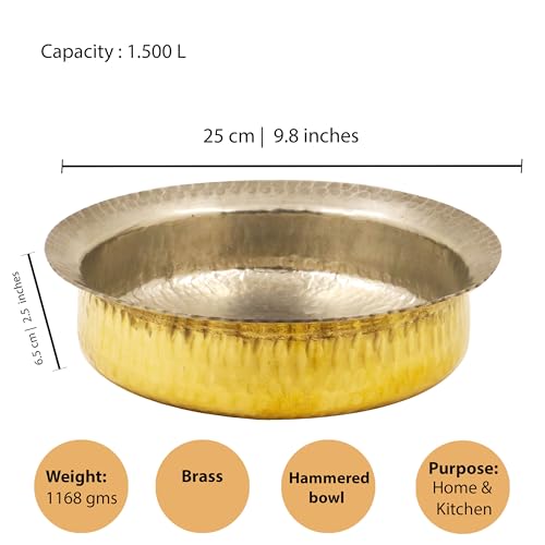 Putrika Brass Hammered Laagan|Cooking Utensil Patile|Tope|Cookware|Tapeli|Peetal|Urli|Ponichatti|Thiruvaradhana Bowl |Tharpana Chatti|Abhisheka Pathram for Pooja|Puja[10 Inch]-Hammered Laadan Bowl - Image 4