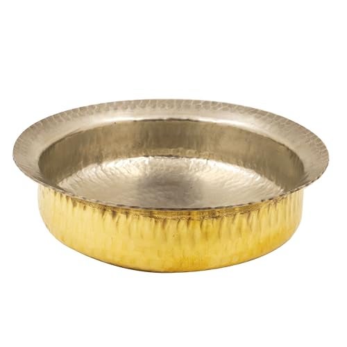 Putrika Brass Hammered Laagan|Cooking Utensil Patile|Tope|Cookware|Tapeli|Peetal|Urli|Ponichatti|Thiruvaradhana Bowl |Tharpana Chatti|Abhisheka Pathram for Pooja|Puja[10 Inch]-Hammered Laadan Bowl - Image 1